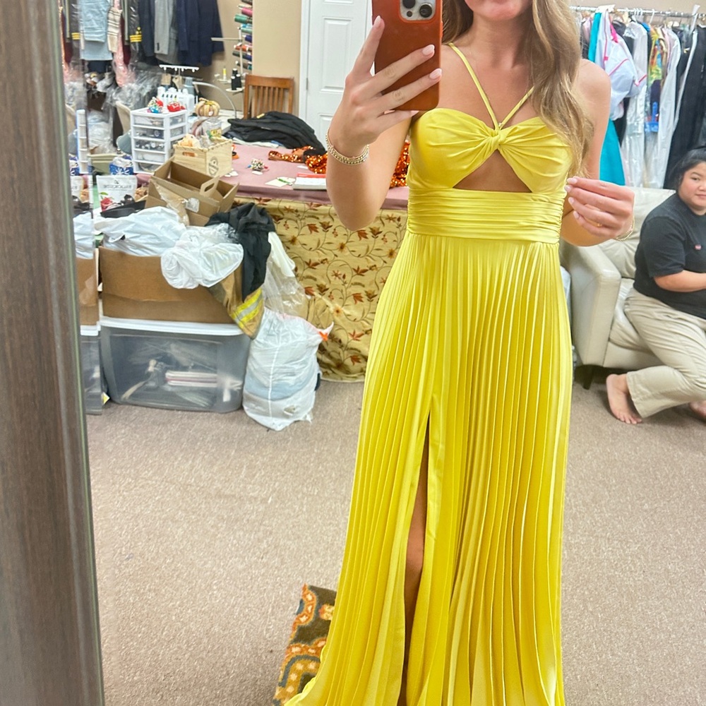 Jovani Yellow Cutout Pleated Dress